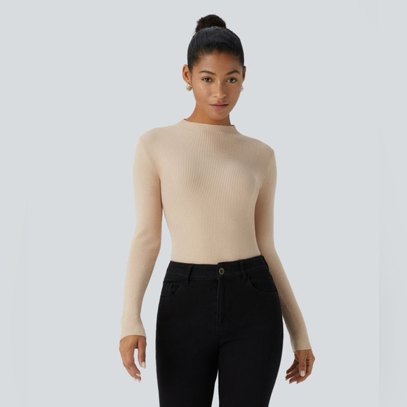 Halara Ribbed Knit Round Neck Long Sleeve Casual Sweater medium - Picture 1 of 5